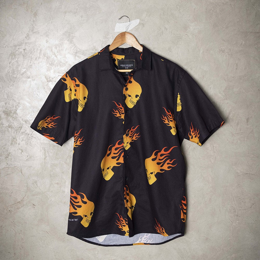 Urban Flaming Skull Black Shirt