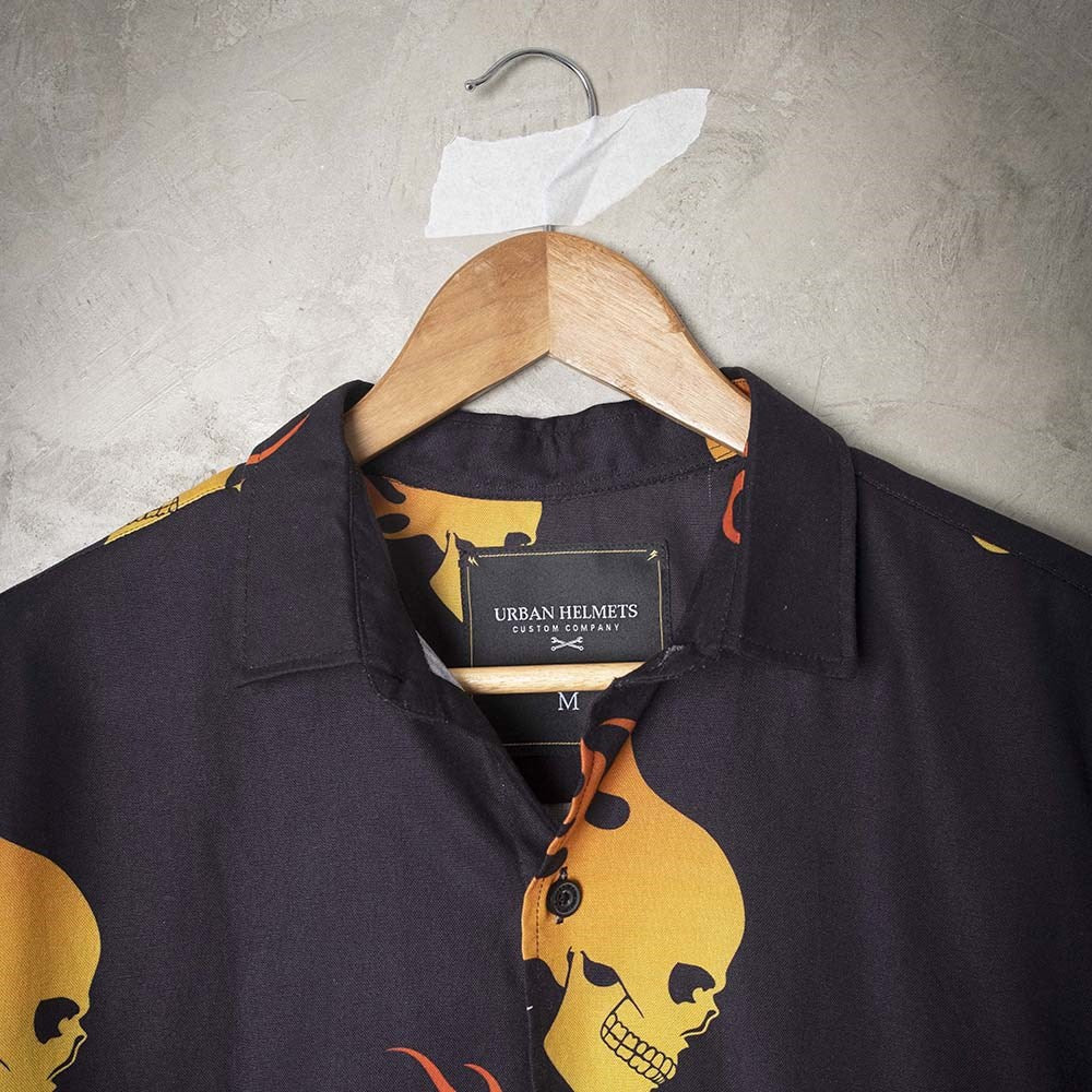 Urban Flaming Skull Black Shirt