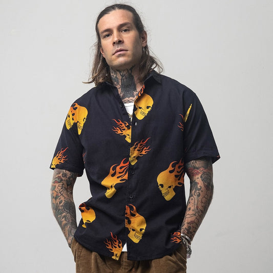 Urban Flaming Skull Black Shirt