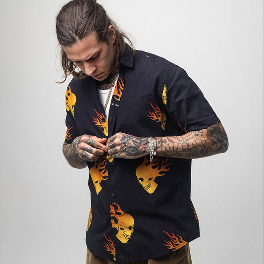 Urban Flaming Skull Black Shirt