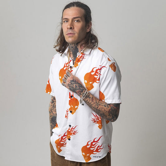 Urban Flaming Skull White Shirt
