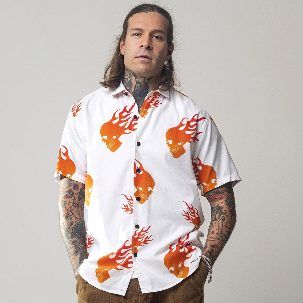 Urban Flaming Skull White Shirt