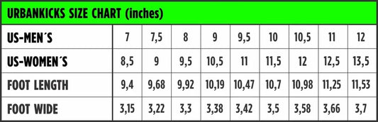 Urban Kicks Size Chart