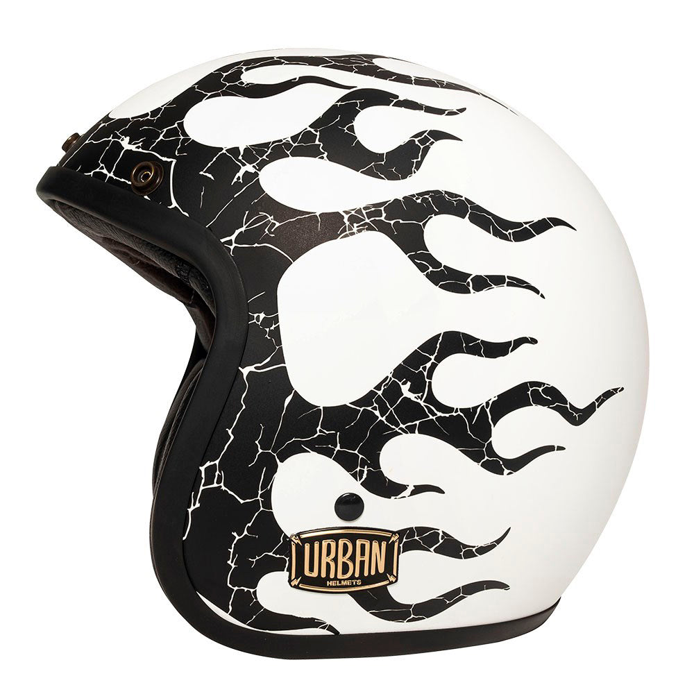 Urban Open Face Helmet Tracer Black Flames White