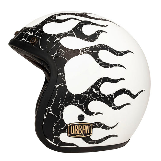Urban Open Face Helmet Tracer Black Flames White
